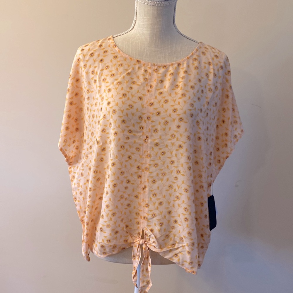 Melrose and Market orange floral oversized women’s blouse tie front Size L